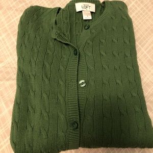 Kelly green LOFT cable knit cardigan